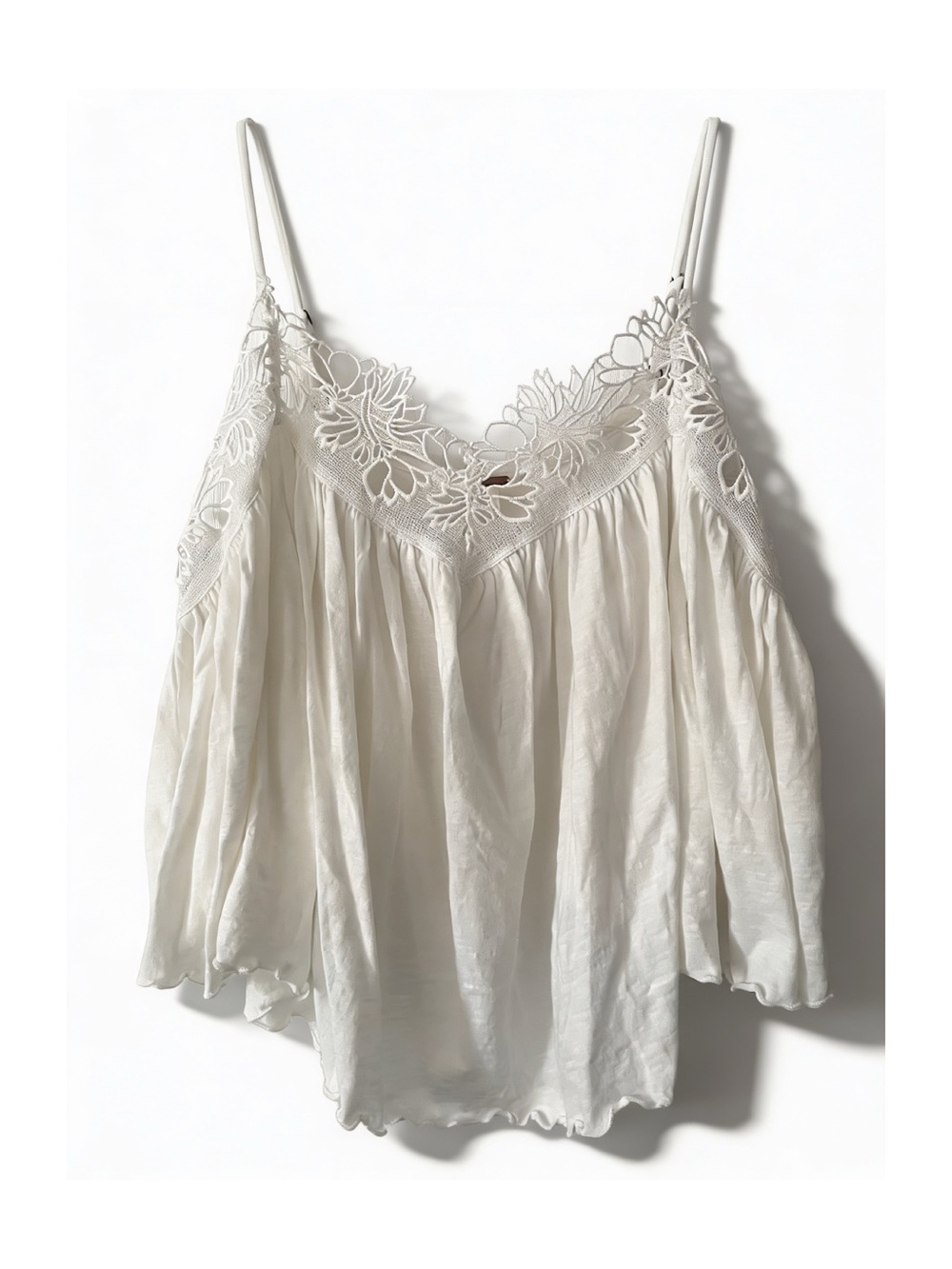 Boho Free People ivory lace-trim tank top, adjustable straps | new | retail $58
